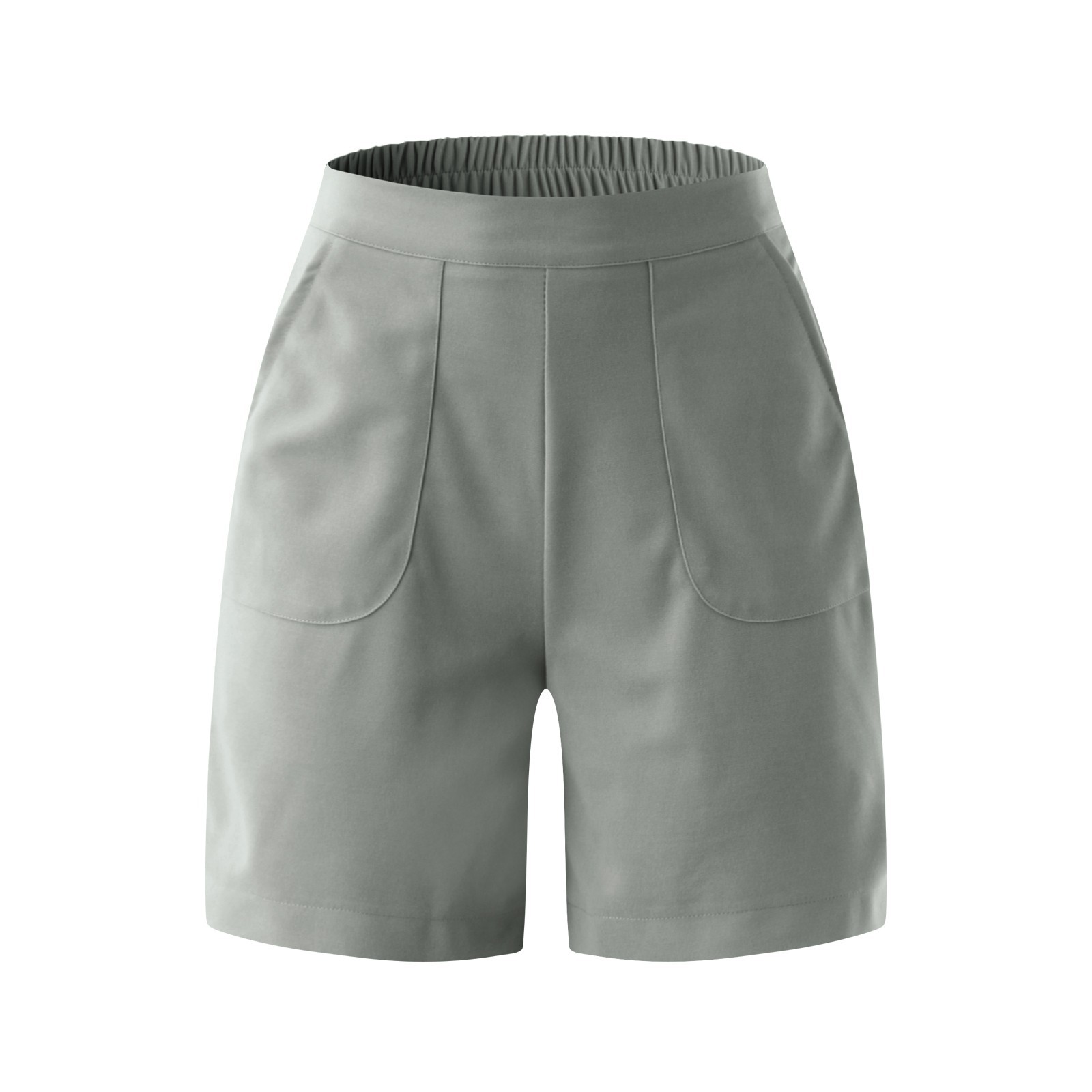 thumbnail image 4 of Pantalones cortos casuales de cintura alta para mujer - Cintura elástica, corte holgado, mezcla de algodón, liso, 4 of 7